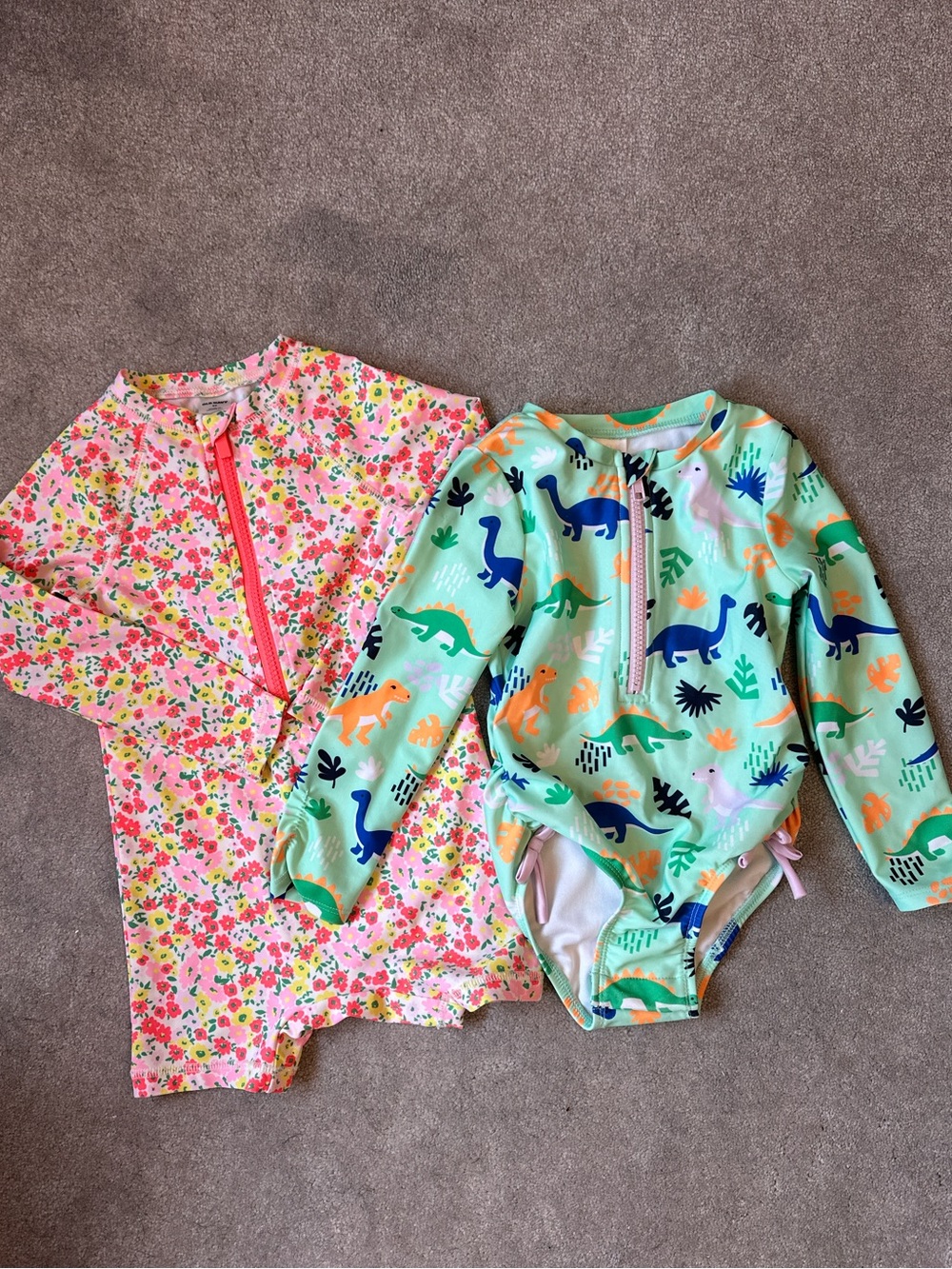 Kids Long Sleeve Swim - Mint Dinosaur & Pink Floral